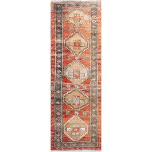 Tapis en laine géométriques et abstraits Nuray Pae-3068 Rouge et Orange noués à la main pour l'entrée, la chambre et le couloir – Tissage rectangulaire - Product Image 1
