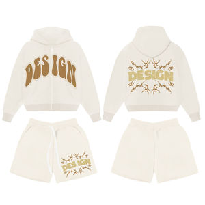 OEM Survêtements sur mesure Ensemble short et sweat à capuche zippé de couleur contrastée pour hommes en coton éponge française Ensembles de jogging deux pièces personnalisés pour hommes - Product Image 3