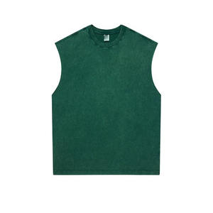 Camiseta sin mangas con cuello redondo transpirable informal de punto teñido con lazo de talla grande de alta demanda ropa de hombre con logotipo bordado personalizado - Product Image 4