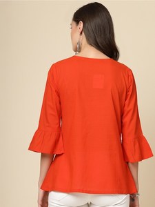 Más vendidos Étnico Bordado Tie-Up Cuello Campana Mangas Reunidos Algodón Casual Top Wear Mujer Ligero algodón Kurti - Product Image 4