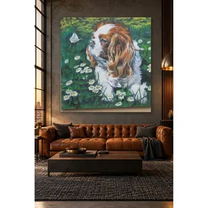 Impression sur toile Fida Cavalier King Charles Spaniel avec papillon parmi des marguerites - Product Image 3