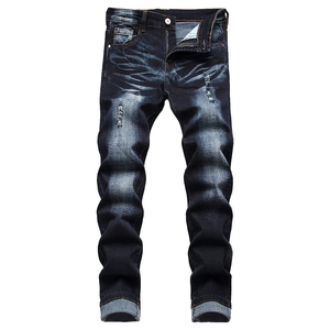 Nueva llegada de alta calidad de lavado vintage desgastado para hombre Pantalones vaqueros rasgados largos delgados pantalones de mezclilla rectos hombres pantalones Casuales - Product Image 1