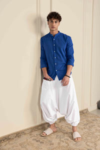 <b>Men's</b> Free Size Eco-Friendly High Baggy Harem <b>Pants</b> Classic Boho Aladdin <b>Yoga</b> Inspired Canvas Cotton Dark Wash Casual Woven - Product Image 3