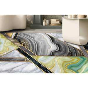 Tapis en chenille vert et gris marbré : Tapis moderne antidérapant, tapis fin non tissé - Product Image 1