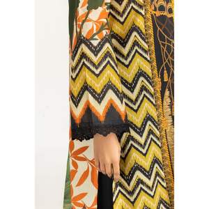 IUSTKSD-833 Conjunto de 3 Piezas de Kaftán Estampado para Jardín, Diseño Moderno con Contraste de Color, 100% Algodón, Cuello en V, para Verano - Product Image 2