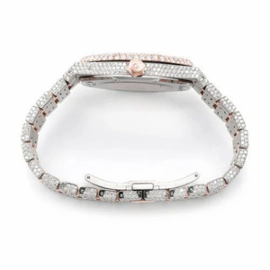 PJ Mens Moissanite Diver Watch Dos Tonos Oro Rosa Números Arábigos Diamante Completo Caja Redonda Pave Ajuste Iced Metal de Lujo - Product Image 3