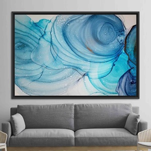 Printed Canvas: Modern Marble Abstract Art - Elegant Blue Marble Design,1P:Black <b>Framed</b> - Product Image 1