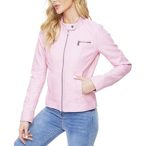 Chaqueta de cuero para mujer con cuello levantado de talla grande para adultos Chaqueta de cuero con estampado de logotipo personalizado transpirable de alta calidad - Product Image 3