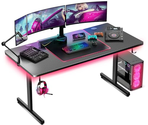 Height Adjustable Z-Shaped Gaming Desk – Carbon Fiber Computer Desk with Large Mouse Pad for Home Office &amp; Gaming