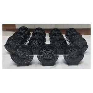 ชุดที่รองแก้วลายหินธรรมชาติสีดำหรูหราพร้อมแกะสลักลายดอกไม้สำหรับเป็นของขวัญทางธุรกิจ - Product Image 2