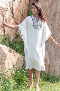 Conjunto de 2 piezas de algodón con manga de tres cuartos, bordado traje de noche para el hogar, venta al por mayor - Product Image 2