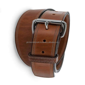 Remium-cinturón informal de cuero genuino para hombre, cinturón duradero con doble costura para pantalones vaqueros con hebilla de rodillo de níquel de lujo - Product Image 2