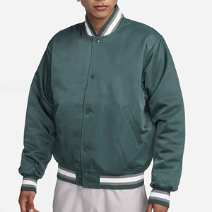 Blouson de baseball en polyester pour hommes, blouson aviateur OEM personnalisé hiver des années 80 vintage à la mode en satin à manchettes élastiques côtelées - Product Image 1