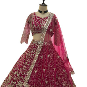 Lehenga Choli Popular de Tela de Red con Mariposas en 3 Colores, Bordado Intenso y Lentejuelas, Ligero, para Novia o Dama de Honor - Product Image 1