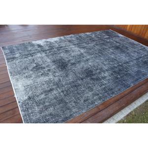 พรมวินเทจขนาดใหญ่ 6.3x9.5 ฟุต พรมตุรกี สีเทาดำลายดอกไม้ ทำจากขนสัตว์ - Product Image 2