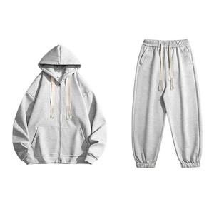 Ensemble deux pièces pour couple, course à pied, fitness, sport décontracté, homme et femme, costume uni, veste à capuche avec cordon de serrage, pantalon, mode, 100% coton - Product Image 1