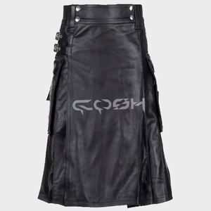 Dernier article Kilt écossais en cuir de vachette noir fait à la main Kilt utilitaire gothique pour Halloween Fournisseur et fabricant - Product Image 1