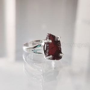 Joyería de piedra en bruto, anillo de mujer, granate Natural, piedra preciosa cruda, piedra natal de enero, Anillo gitano bohemio, joyería, anillo de Plata de Ley 925 - Product Image 3