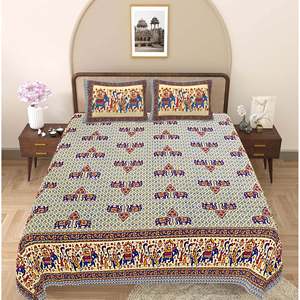 Super <b>King</b> <b>Size</b> 240 TC Cotton Bedsheet with Blue & Red Ethnic Motifs and 2 Pillow Covers (SHKV1071) - Product Image 2