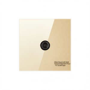 Panel de Interruptores LED Redondo de 86 mm, de Vidrio Templado Dorado, Estilo Enchufe de TV - Product Image 2