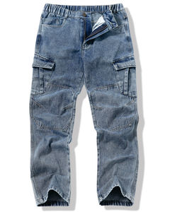 กางเกงคาร์โก้ผ้ายีนส์ฟอกสีวินเทจเอวยางยืดทรงหลวมกระเป๋าหลายกระเป๋าผ้าไม่ยืดสไตล์สตรีทกลางแจ้ง - Product Image 1