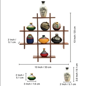 8 pots en terre cuite peints à la main avec cadre en bois de sheesham Tenture murale en bois artisanal Décoration murale en bois Design artistique pour la maison - Product Image 6