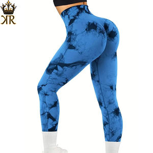 Pantalones de Yoga para Mujer, Cintura Alta, Tela de Encaje, Transpirables, Tie-Dye, Sin Costuras, Estilo Dulce, Color Durazno - Product Image 2