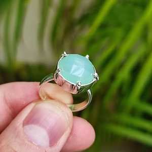 925 Sterling Silver Handmade Women's <b>Ring</b> Natural Aqua Chalcedony Inlay Boho Style <b>Statement</b> <b>Ring</b> Gift for Her - Product Image 3
