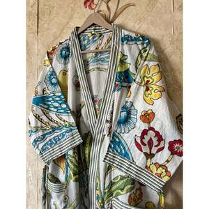Robe kimono en coton à rayures d'oiseaux, respirante et confortable, pour les loisirs - Product Image 2
