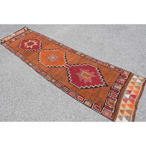 2.7x10.3 ft <b>Runner</b> Turkish Rug, Vintage Rug, Orange <b>Red</b> Polka dot Wool Rug - Product Image 4