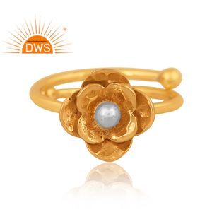 El último diseño hecho a mano 18K chapado en oro diseño floral anillo apilable Demi fabricante de joyería fina - Product Image 2