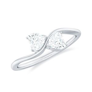 Two Stone <b>Ring</b> for <b>Women</b> - Minimal Moissanite <b>Promise</b> <b>Ring</b>, 925 Sterling Silver - Product Image 5