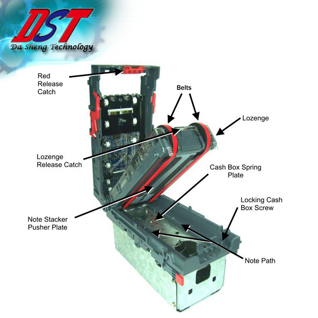 DST NV9 Bill Validator Acceptor Vending Machines-CE/RoHS Certified 12V 1 Year Warranty 300/600/1000 Bills Capacity Cashless