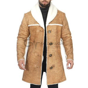 <b>Mens</b> Leather Distressed <b>Sherpa</b> Coat Custom <b>Men</b> Leather Shearling Collar Aviator <b>Jacket</b> Biker Leather <b>Jackets</b> - Product Image 1
