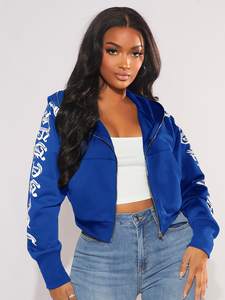 Sweat à capuche personnalisé avec imprimé d'épaule tombante pour femmes, fermeture éclair complète, disponible dans toutes les couleurs - Product Image 2