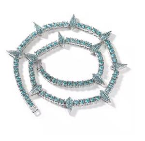 Lujo Iced Out Blue Diamond Tennis Chain con diseño de pinchos Hip Hop Bold Fashion Jewelry para hombres y mujeres - Product Image 1
