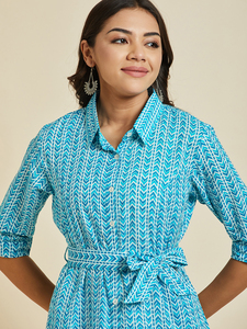 El último diseñador con estampado floral, hermosa Ropa Étnica, Kurti recto azul turquesa listo para usar con pantalones Palazzo, conjuntos de Ropa Étnica - Product Image 5