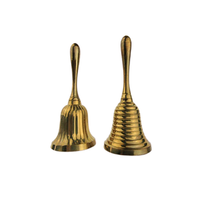 Set Of 2 Gold And Silver Color Hand <b>Bell</b> In Brass Round Shape Hand <b>Bell</b> With Wooden Black Handle For Sale - Product Image 5