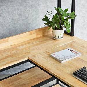 CD68030 Rubber Wood L-Shaped Corner <b>Desk</b> with Integrated Bookshelf CPU <b>Shelf</b> 160x120x150cm for Hotel Home Office Living Room - Product Image 5