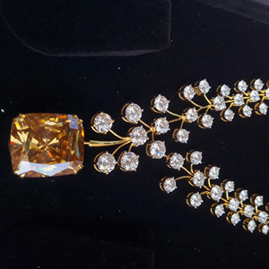 สร้อยคอเงิน Moissanite สีเหลืองและกลม 25 สร้อยคอประดับเพดานสวยงาม สร้อยคอ Moissanite พร้อมต่างหู - Product Image 2