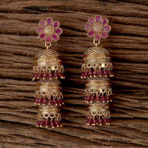 Superbe collection exclusive de boucles d'oreilles Triple Jhumki antiques plaquées or au design impeccable - Product Image 5