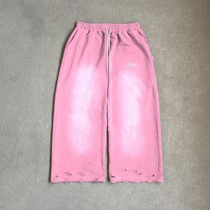 กางเกงวินเทจผ้าฝ้าย 100% หนานุ่ม ล้างสีแบบแอซิด ขอบดิบ ทรงโอเวอร์ไซส์ ขาบาน แต่งคริสตัล - Product Image 2