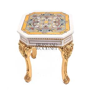 โต๊ะข้างทรงแปดเหลี่ยมหรูหราประดับมุกเปลือกหอยหลากสีสัน พร้อมขาแกะสลักลายทองคำเปลว สำหรับตกแต่งบ้าน - Product Image 1