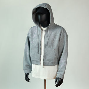 OEM HSI Trendy 2026 Sweat à capuche court personnalisé, style vintage délavé, en molleton de coton vierge, coupe ample, grammage lourd, avec motifs imprimés en points de croix - Product Image 3