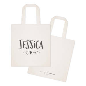 Medium Cotton Canvas Tote Bag with Personalized Name <b>Mini</b> Heart Long Handle Heat Transfer Printed for Daily Use Advertising Gift - Product Image 2