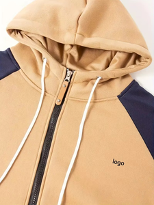 Sweats à capuche pour hommes, automne, fermeture éclair, patchwork, manches longues, logo personnalisé, poches, cordon de serrage, 100% coton, séchage rapide, respirant, vente en gros - Product Image 5