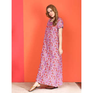 Robe de nuit longue en coton décontractée pour femme Evolve, imprimée, à manches courtes, avec poches latérales boutonnées, taille XS, tissée douce - Product Image 2