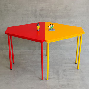 Modern Design Set of 2 Trapezoidal <b>Outdoor</b> Study <b>Tables</b> for Kids Preschool Rubber Wood <b>Tables</b> with Iron Legs-KGD040 - Product Image 1