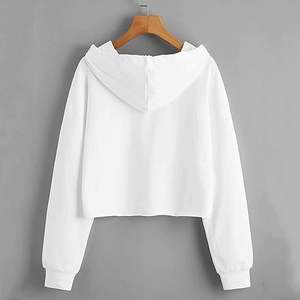 Nuevo estilo French Terry Cropped Raw Hem Hoodies Mock Neck Quarter Zip Pullover Mujeres Crop Sudadera - Product Image 5