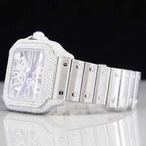 นาฬิกากลไกอะนาล็อกสแตนเลสสตีลโบราณทรงสี่เหลี่ยมหรูหราออกแบบได้ตามต้องการมาใหม่สไตล์ฮิปฮอปโมอิสซาไนต์ประดับเพชร - Product Image 4